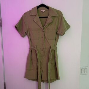Skies Are Blue Olive Short-Sleeve Utility Romper Jacket with Belt
